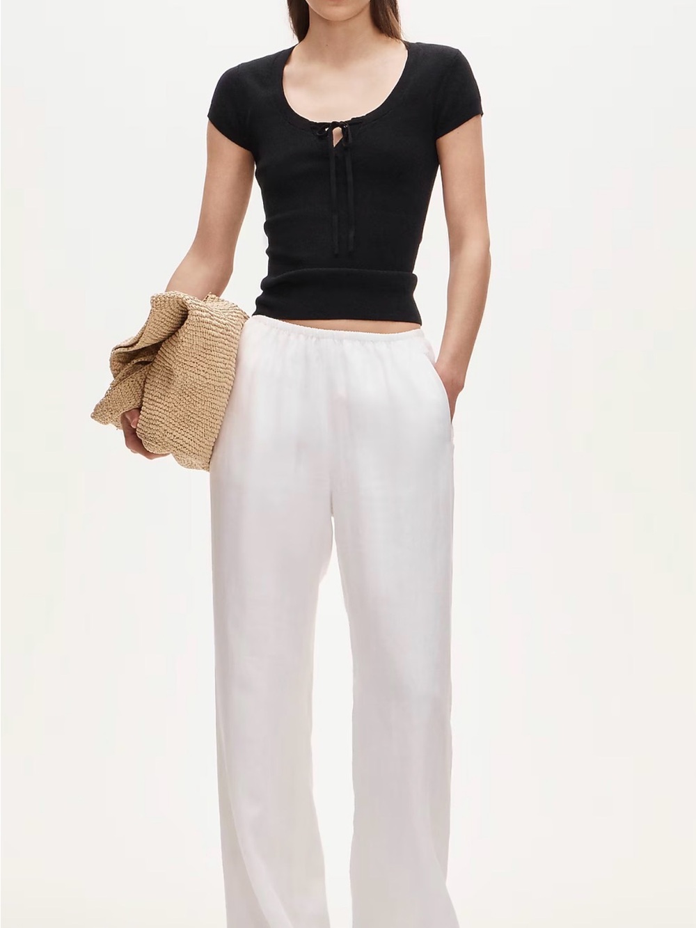 Cosmo Wide-Leg Elastic-Waist Pants in White